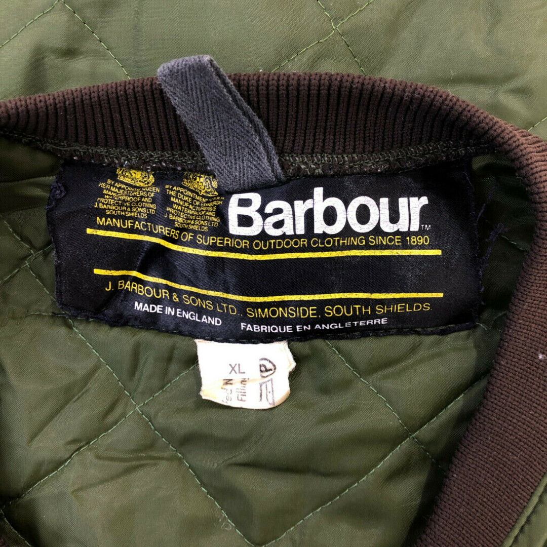 Barbour(バーブァー)の80年代 イングランド製 Barbour バブアー 中綿 キルティング シューティング ベスト ユーロ ジップアップ オリーブ (メンズ XL) 中古 古 メンズのトップス(ベスト)の商品写真