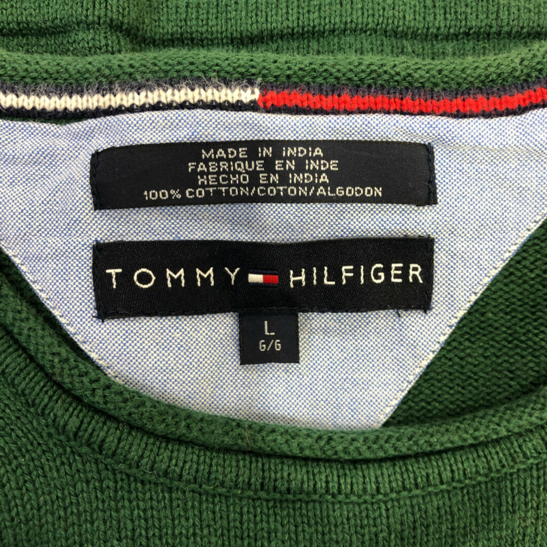 TOMMY HILFIGER(トミーヒルフィガー)の2000年代～ TOMMY HILFIGER トミーヒルフィガー コットン ニット セーター カジュアル グリーン (メンズ L) 中古 古着 P5261 メンズのトップス(ニット/セーター)の商品写真