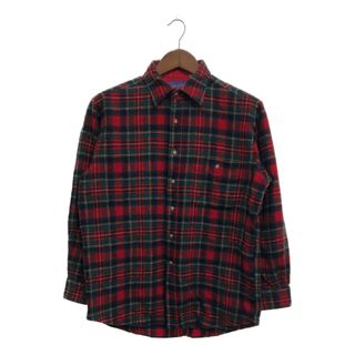 ペンドルトン(PENDLETON)の90年代 USA製 PENDLETON ペンドルトン ウール チェック 長袖 ネルシャツ カジュアル エルボーパッチ レッド (メンズ L) 中古(シャツ)