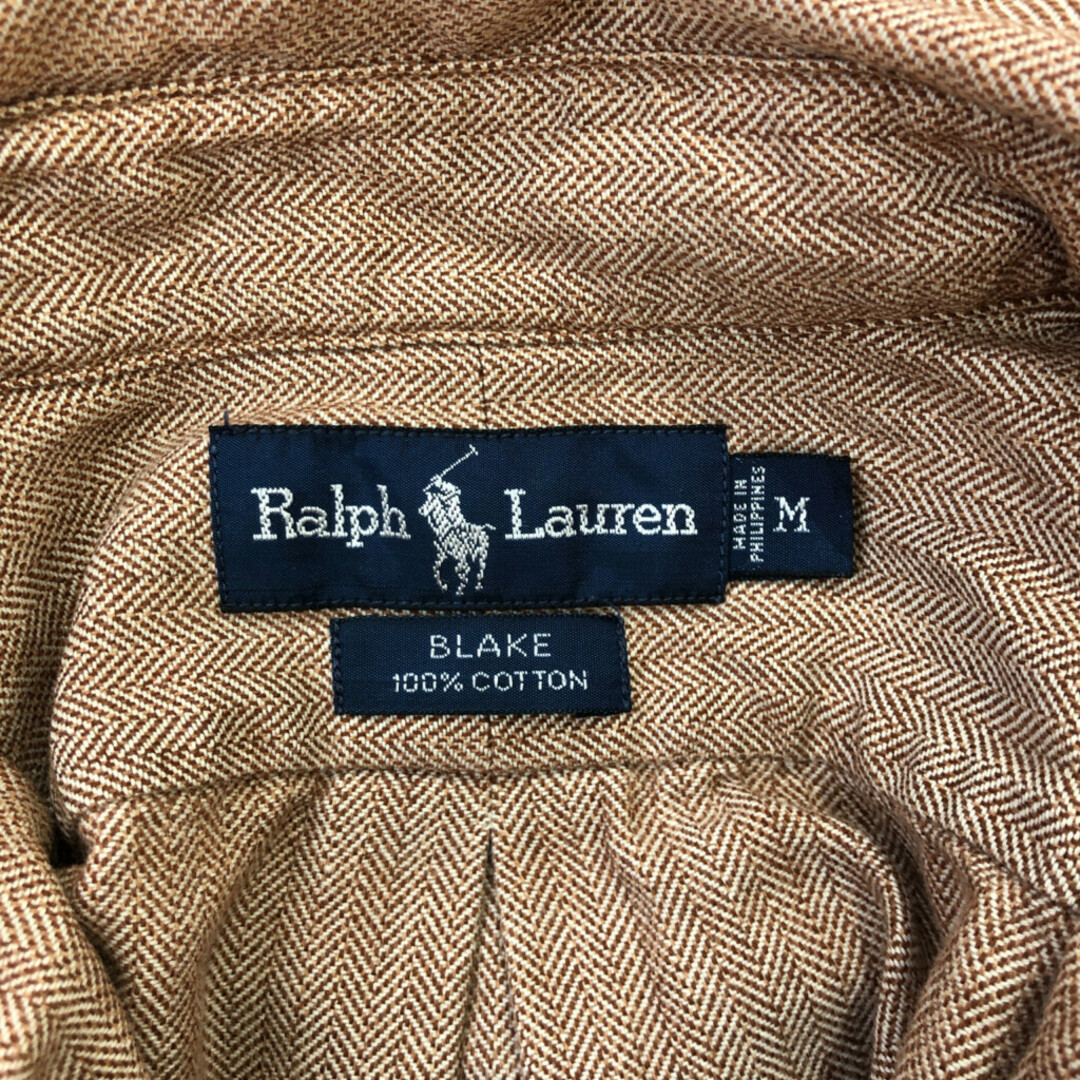 90年代 RALPH LAUREN ラルフローレン BLAKE ボタンダウン ヘリンボーン 長袖シャツ カジュアル ベージュ (メンズ M) 中古 古着 P5285 メンズのトップス(シャツ)の商品写真