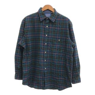 ペンドルトン(PENDLETON)の90年代 USA製 PENDLETON ペンドルトン ネルシャツ 長袖シャツ アメカジ カジュアル エルボーパッチ チェック柄 マルチカラー (メンズ XL)(シャツ)