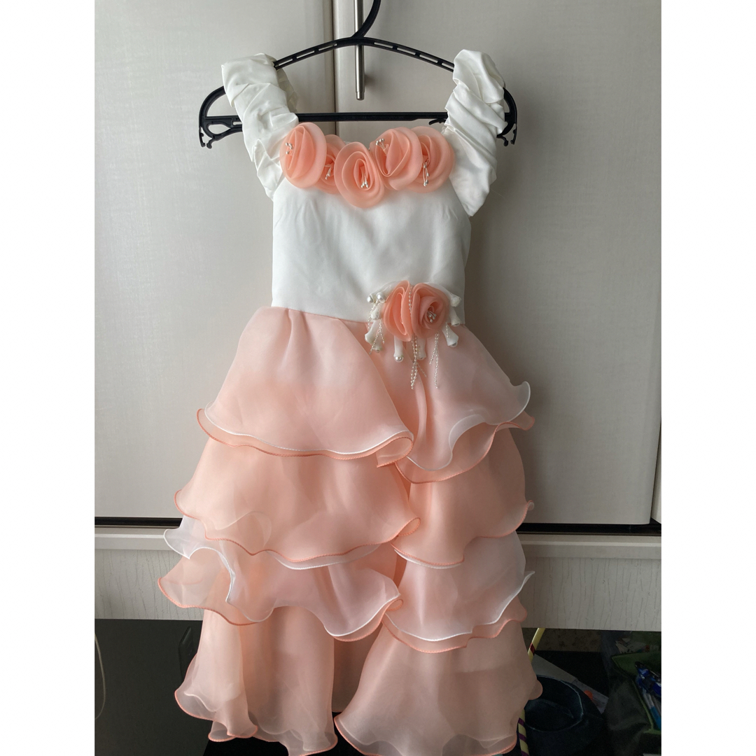 キッズ　ドレス　120 白とピンク キッズ/ベビー/マタニティのキッズ服女の子用(90cm~)(ドレス/フォーマル)の商品写真