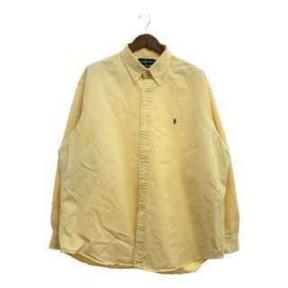 90年代 RALPH LAUREN ラルフローレン BLAKE ボタンダウン 長袖シャツ 大きいサイズ カジュアル イエロー (メンズ XXL) 中古 古着 P5319(シャツ)