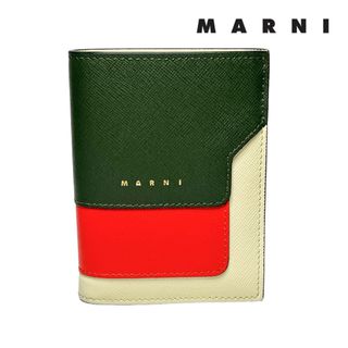 マルニ(Marni)の【美品】MARNI 2つ折り財布　マルチカラー　グリーン×ホワイト×ボルドー(財布)