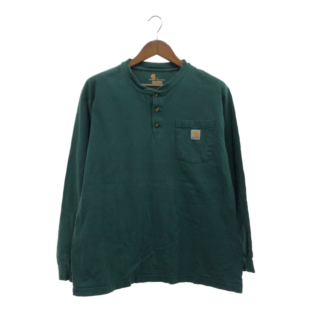 carhartt(カーハート)のCarhartt カーハート ヘンリーネック 長袖Ｔシャツ ワーク ロンT グリーン (メンズ L) 中古 古着 P5408 メンズのトップス(Tシャツ/カットソー(七分/長袖))の商品写真