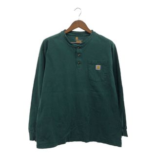 カーハート(carhartt)のCarhartt カーハート ヘンリーネック 長袖Ｔシャツ ワーク ロンT グリーン (メンズ L) 中古 古着 P5408(Tシャツ/カットソー(七分/長袖))