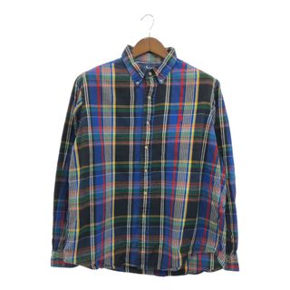 90年代 RALPH LAUREN ラルフローレン CUSTOM FIT ボタンダウン チェック 長袖シャツ カジュアル マルチカラー (メンズ XL) 中古 古着 P5429(シャツ)