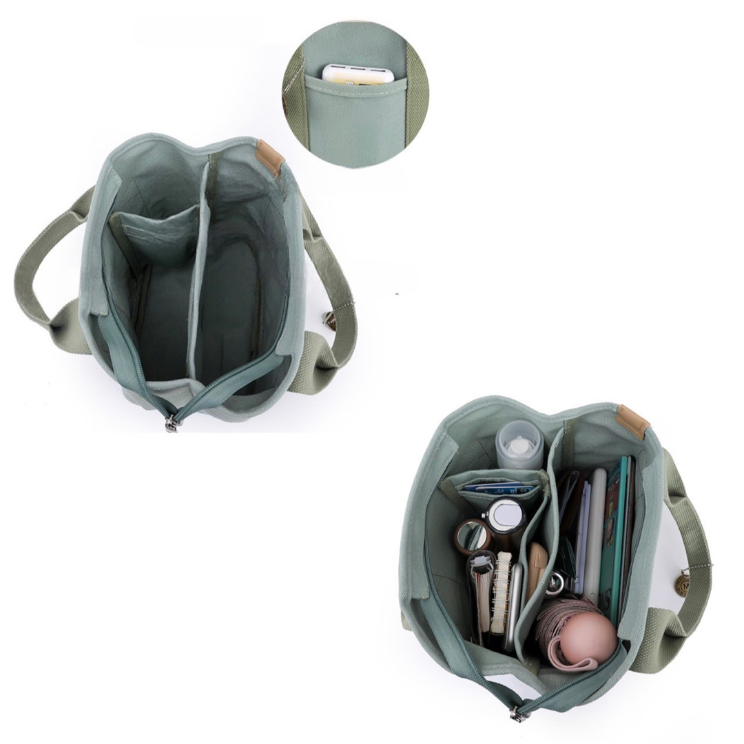 ミニトートバッグ　仕切り　軽量　自立　キャンバス　オシャレ　大容量　可愛い レディースのバッグ(トートバッグ)の商品写真