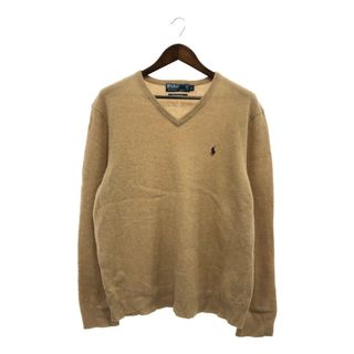 ポロラルフローレン(POLO RALPH LAUREN)の90年代 Polo by Ralph Lauren ポロ ラルフローレン ラムウール ニット Vネック セーター カジュアル ベージュ (メンズ XL) 中古 古着 P5640(ニット/セーター)