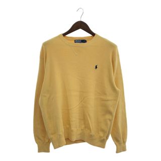 ポロラルフローレン(POLO RALPH LAUREN)の90年代 Polo by Ralph Lauren ラルフローレン コットン ニット クルーネック セーター カジュアル イエロー (メンズ L) 中古 古着 P5687(ニット/セーター)