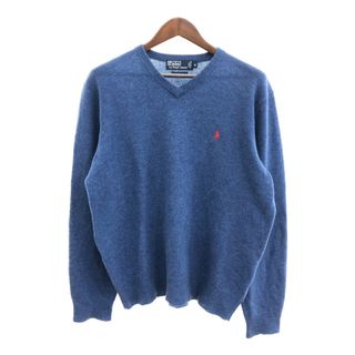 ポロラルフローレン(POLO RALPH LAUREN)の90年代 Polo by Ralph Lauren ポロ ラルフローレン ラムウール ニット Vネック セーター カジュアル ブルー (メンズ XL) 中古 古着 P5699(ニット/セーター)