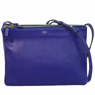 セリーヌ(celine)の本物 セリーヌ CELINE トリオ ラージ ショルダーバッグ ポシェット レザー ブルー Trio バッグ 中古(ショルダーバッグ)