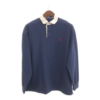 ポロラルフローレン(POLO RALPH LAUREN)の90年代 Polo by Ralph Lauren ポロ ラルフローレン 長袖ポロシャツ ラガーシャツ カジュアル ネイビー (メンズ L) 中古 古着 P5815(スウェット)