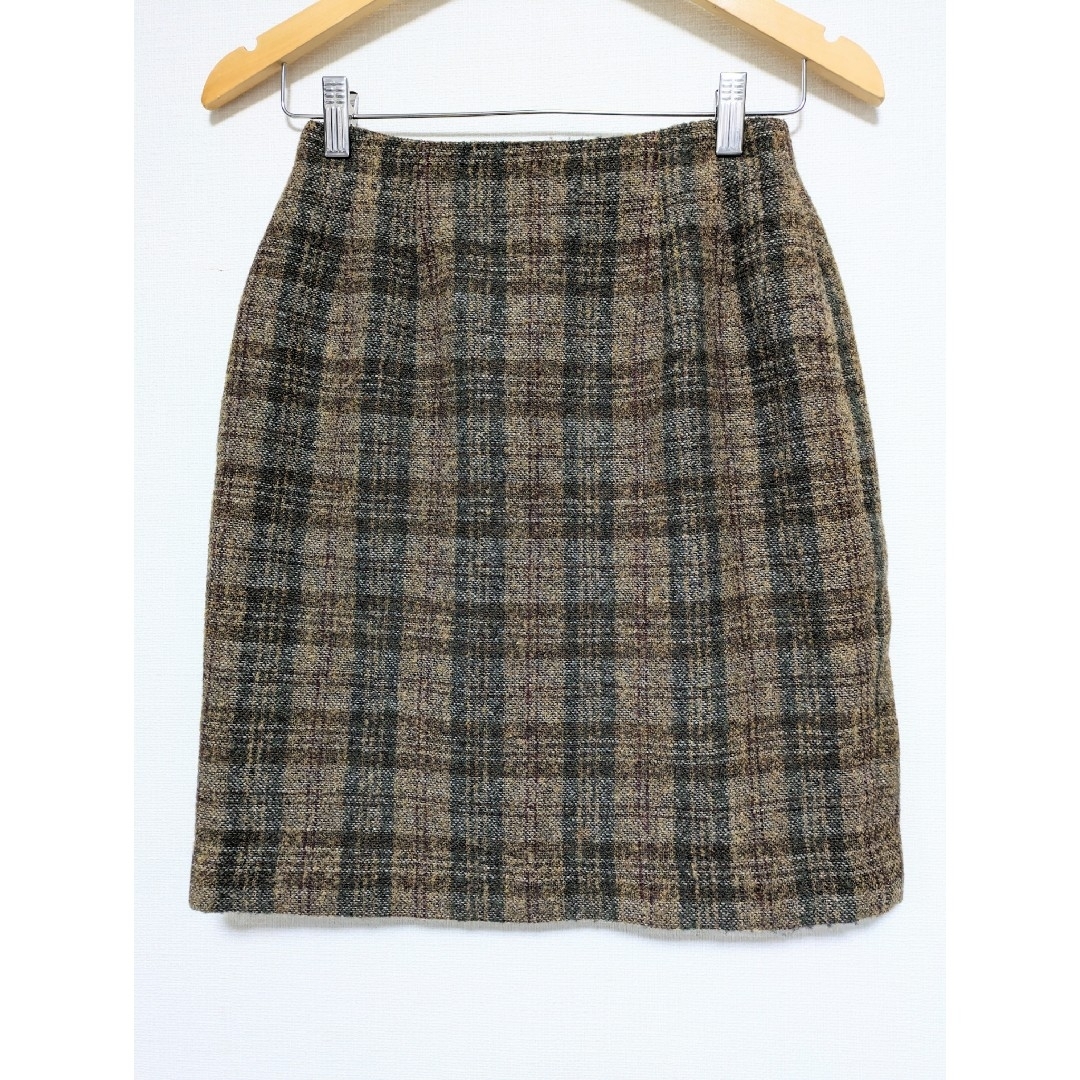 Ballsey(ボールジィ)のボールジィ　トゥモローランド　ミディ　ウール　スカート　38　チェック　ブラウン レディースのスカート(ひざ丈スカート)の商品写真