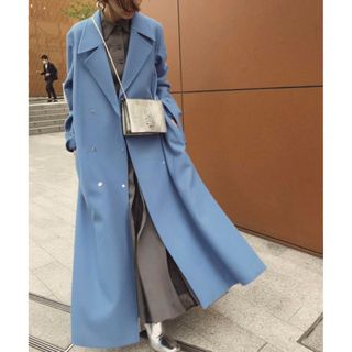 アメリヴィンテージ(Ameri VINTAGE)のAMERI アメリ BELT FLARE LONG COAT  BLU/S(ロングコート)