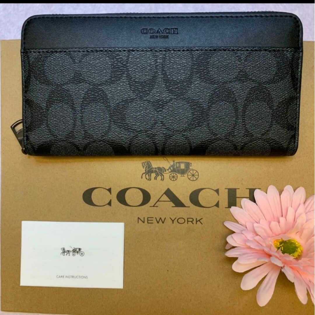 COACH - 新品 COACH 長財布 ラウンドファスナー シグネチャー ブラック