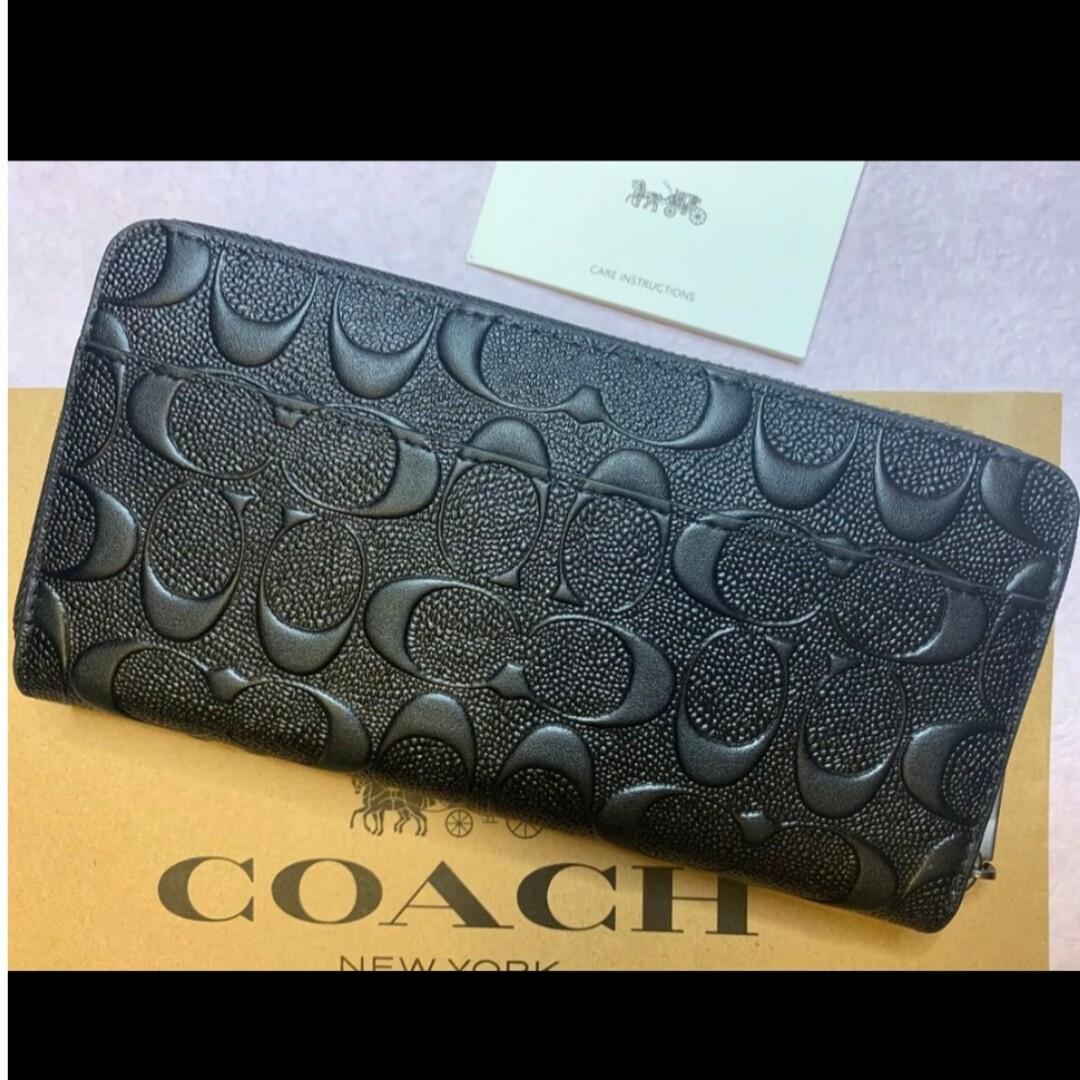 新品　COACH　長財布　ラウンドファスナー　ブラック　シグネチャー　小銭入れ有