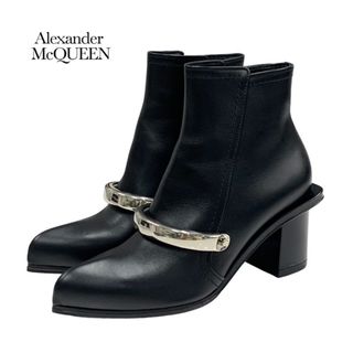 アレキサンダーマックイーン ALEXANDER MCQUEEN ショートブーツ 靴 シューズ レザー ブラック 黒 シルバー 未使用 ピーク(ブーツ)