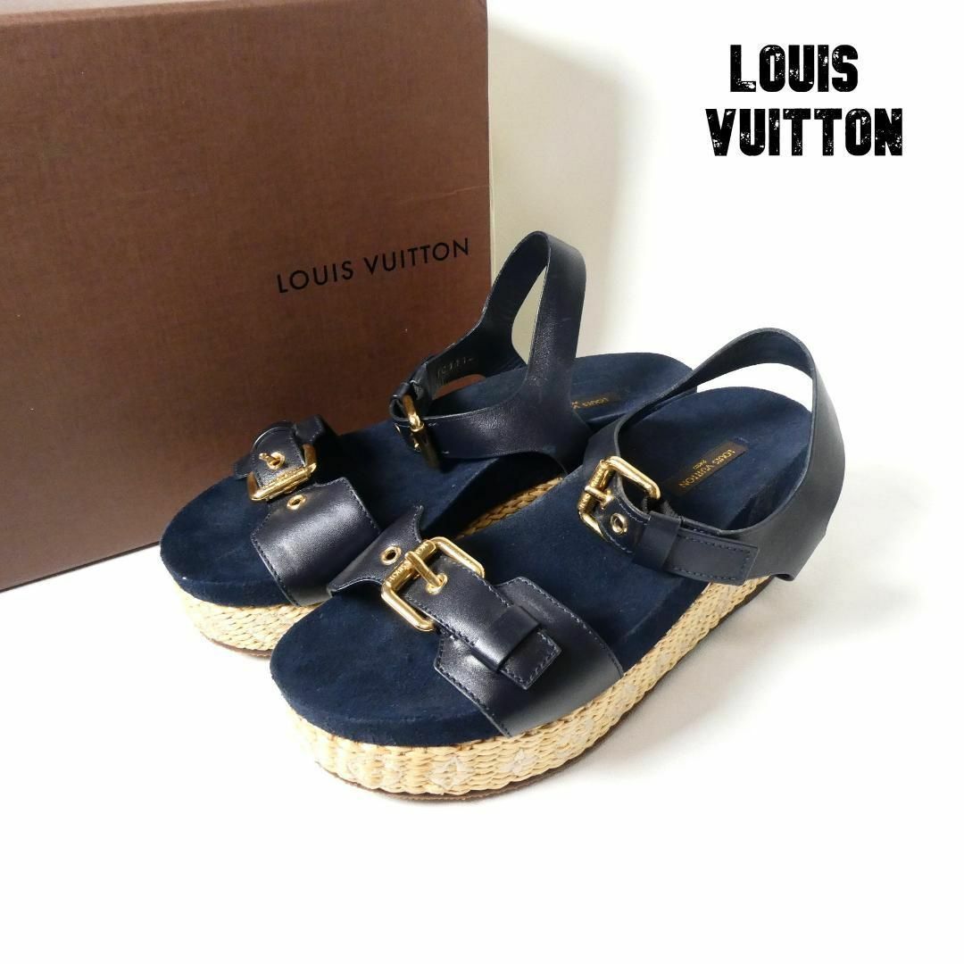 LOUIS VUITTON(ルイヴィトン)の美品 ルイヴィトン モノグラム レザー スエード ストラップ 厚底 サンダル レディースの靴/シューズ(サンダル)の商品写真