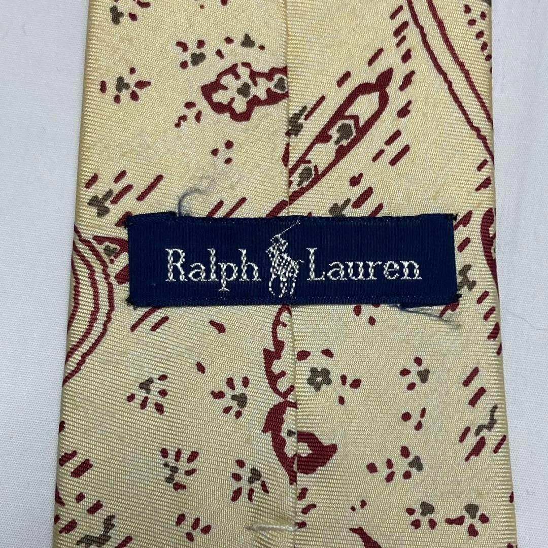 Ralph Lauren(ラルフローレン)の高級 ラルフローレン ペイズリー柄ネクタイ ベージュ×レッド 総シルク 美品 メンズのファッション小物(ネクタイ)の商品写真