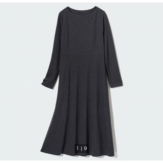 ユニクロ(UNIQLO)のUNIQLO ポンチフレアワンピース　　　　　ダークグレー　Ｍ(ロングワンピース/マキシワンピース)