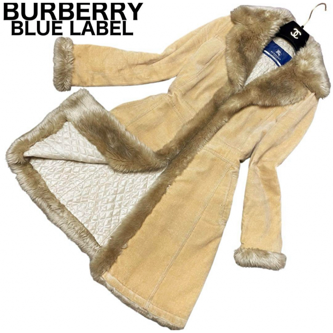 BURBERRY BLUE LABEL(バーバリーブルーレーベル)のBURBERRY BLUE LABEL ロングコート　コーデュロイ　ファー レディースのジャケット/アウター(ロングコート)の商品写真