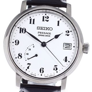 セイコー(SEIKO)のセイコー SEIKO SARR001/5R65-0AP0 プレサージュ パワーリザーブ デイト 琺瑯文字盤 スプリングドライブ メンズ 極美品 箱付き_797137(腕時計(アナログ))