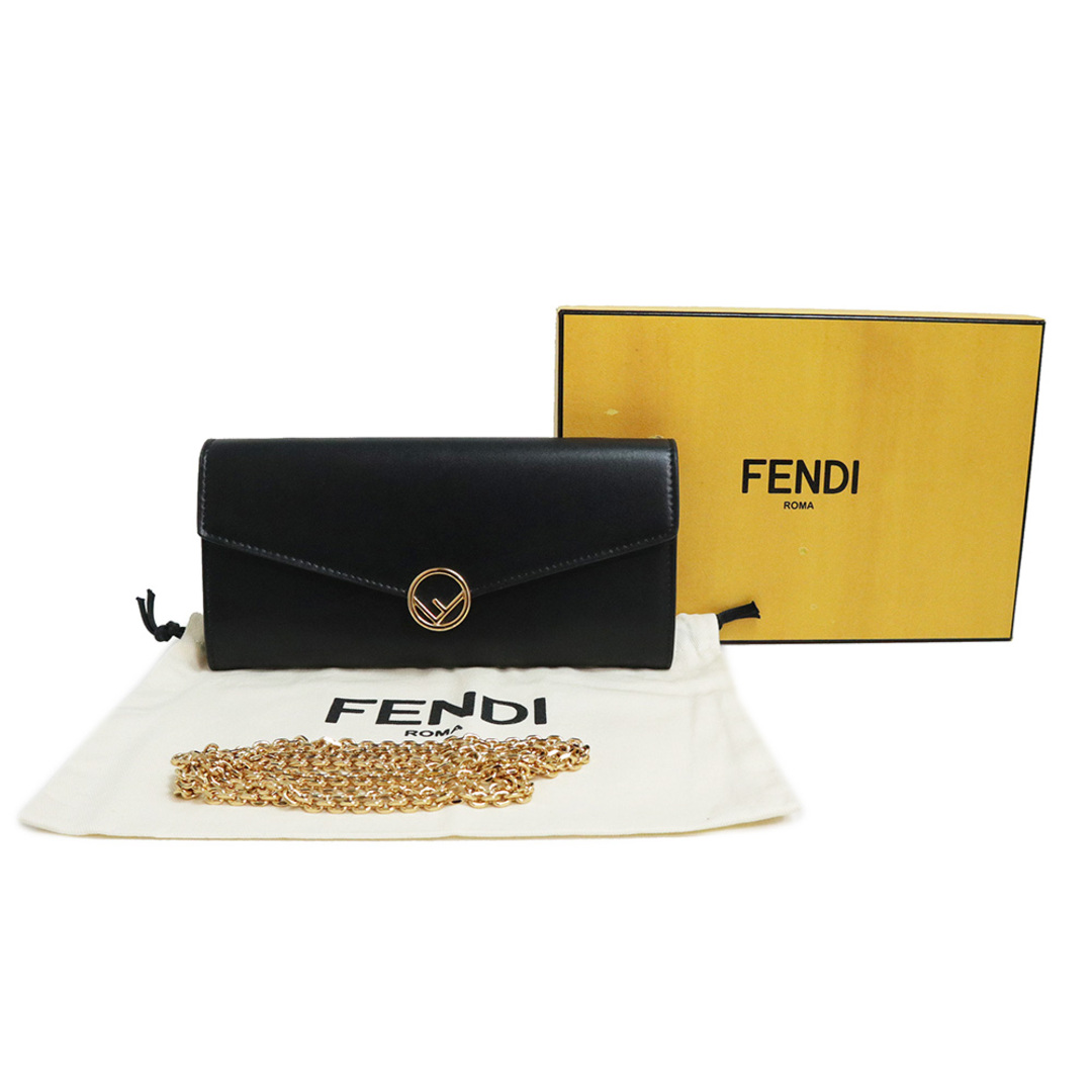 FENDI(フェンディ)のフェンディ エフイズ コンチネンタル チェーンウォレット 長財布 カーフスキン レザー ブラック 黒 ゴールド金具 8M0365 FENDI（未使用　展示品） レディースのバッグ(ショルダーバッグ)の商品写真