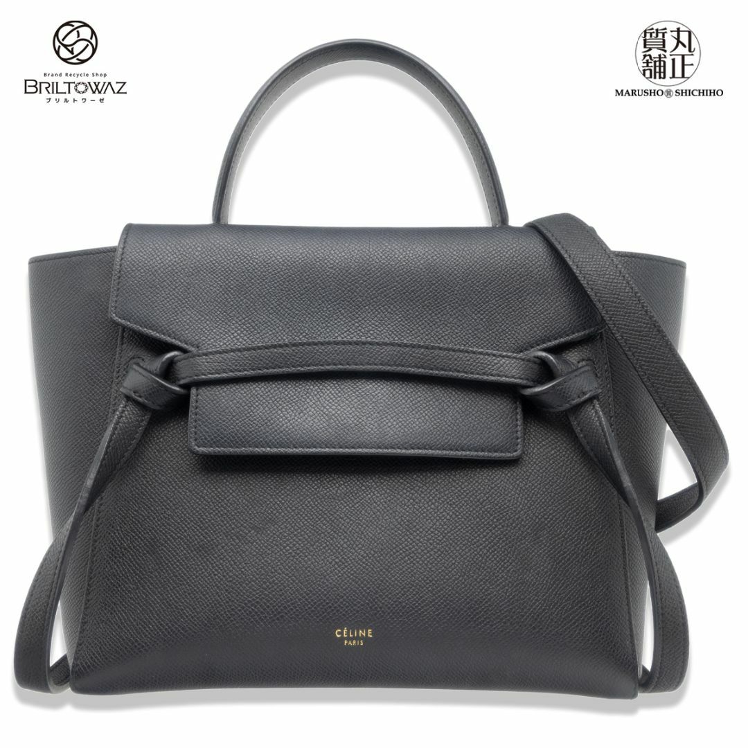 celine(セリーヌ)のセリーヌ ベルトバッグ マイクロ グレインドカーフ 黒 189153ZVA 斜め掛け 2WAY ショルダーバッグ ハンドバッグ レザー CELINE レディース オケージョン 通勤 USED【中古】【ブリルトワーゼ】【丸正質舗】【質屋】（M212170h) レディースのバッグ(ショルダーバッグ)の商品写真