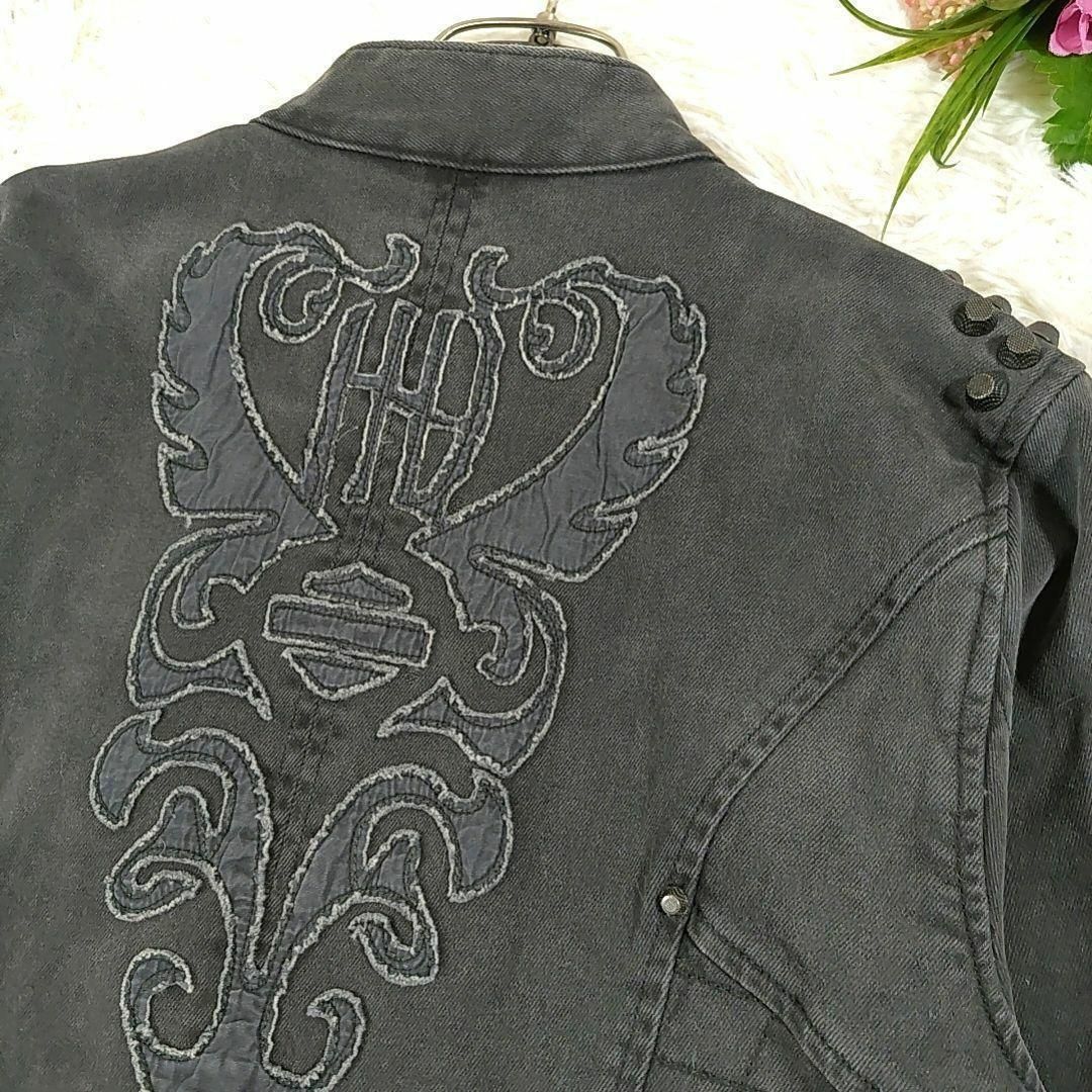 Harley Davidson(ハーレーダビッドソン)のハーレーダビッドソン◎ライダースジャケット(M)ダブル スタッズ ロゴ刺繍 綿 メンズのジャケット/アウター(ライダースジャケット)の商品写真