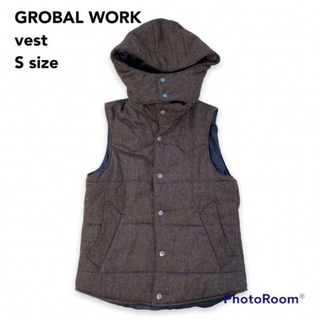 GLOBAL WORK - グローバルワーク　ダウンベスト　フード付き　茶色　中綿ジャケット　Sサイズ