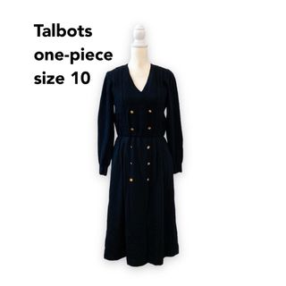 タルボット(TALBOTS)のタルボット　ロングワンピース　ニットワンピ　無地　金ボタン　黒色　ウールマーク(ロングワンピース/マキシワンピース)