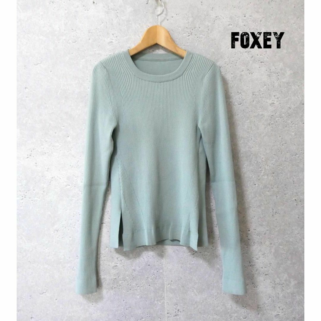 FOXEY(フォクシー)の美品 FOXEY 袖スリット 前後切り替え クルーネック ニット カットソー レディースのトップス(カットソー(長袖/七分))の商品写真