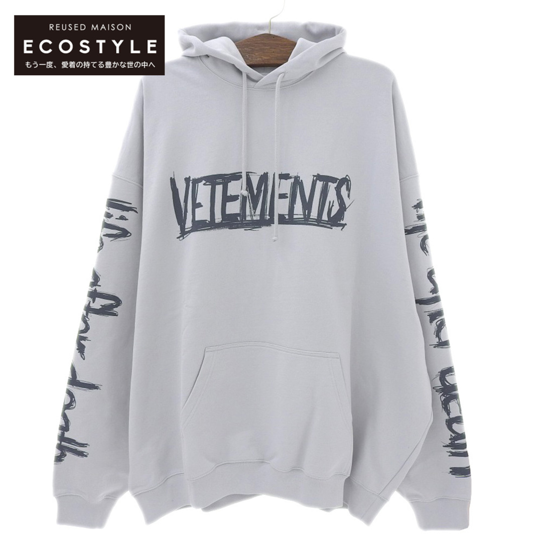 81cm袖丈ヴェトモン 美品 VETEMENTS ヴェトモン ワールドツアー ロゴプリント プルオーバー パーカー メンズ ライトグレー M 23AW UE54HD600W M