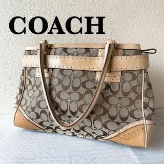 コーチ(COACH)の美品✨COACHコーチセミショルダーバッグトートバッグブラウン茶シグネチャー総柄(ショルダーバッグ)