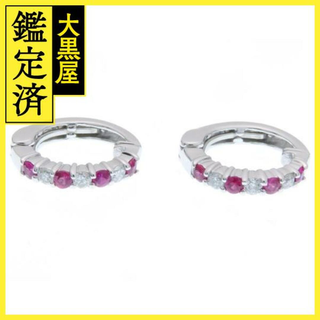ノンブランド ピアス K14WG ルビー ダイヤモンド0.06ct*2【434】