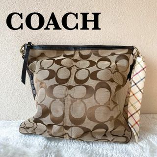 コーチ(COACH)の美品✨COACHコーチセミショルダーバッグトートバッグブラウン茶シグネチャー総柄(ショルダーバッグ)