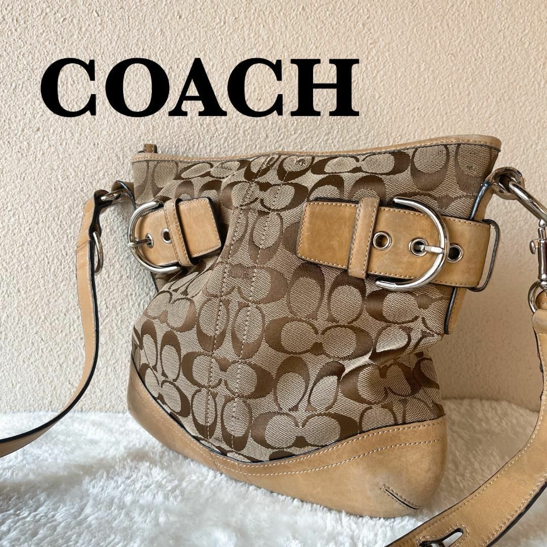 美品✨COACH コーチショルダーバッグハンドバッグブラウン茶シグネチャー総柄 | フリマアプリ ラクマ