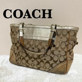 コーチ(COACH)の美品✨COACHコーチセミショルダーバッグトートバッグブラウン茶シグネチャー総柄(ショルダーバッグ)