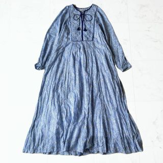 ヌキテパ(ne Quittez pas)の美品✨ヌキテパ　花柄ワンピース　ブルー　spick&span別注(ロングワンピース/マキシワンピース)