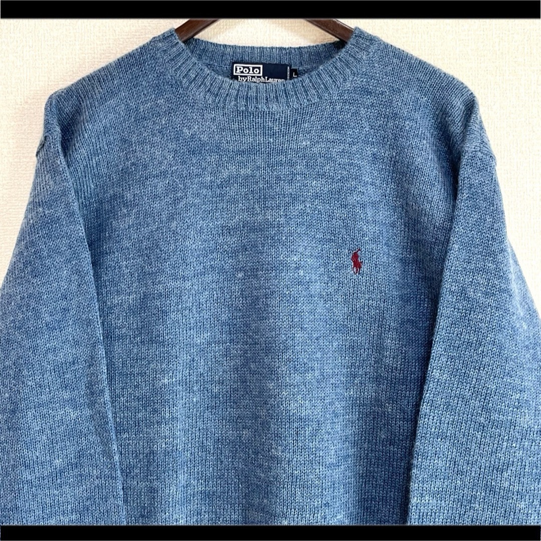 【90s 】ポロ ラルフローレン ニット 刺繍 セーター ブルー L