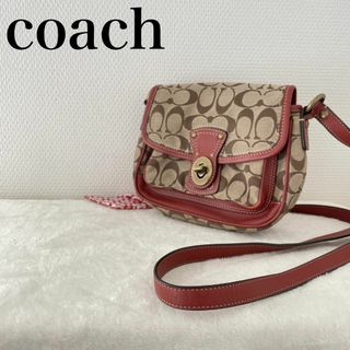 コーチ(COACH)の美品✨Coachコーチショルダーバッグハンドバッグシグネチャーターンロック総柄茶(ショルダーバッグ)