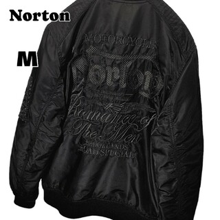 ノートン(Norton)のノートン　フルジップ　リバーシブル　ブルゾン　MA-1　黒　M　ボア　刺繍(ブルゾン)