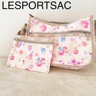 美品✨LeSportsacレスポートサックショルダーバッグポーチセットピンク花柄