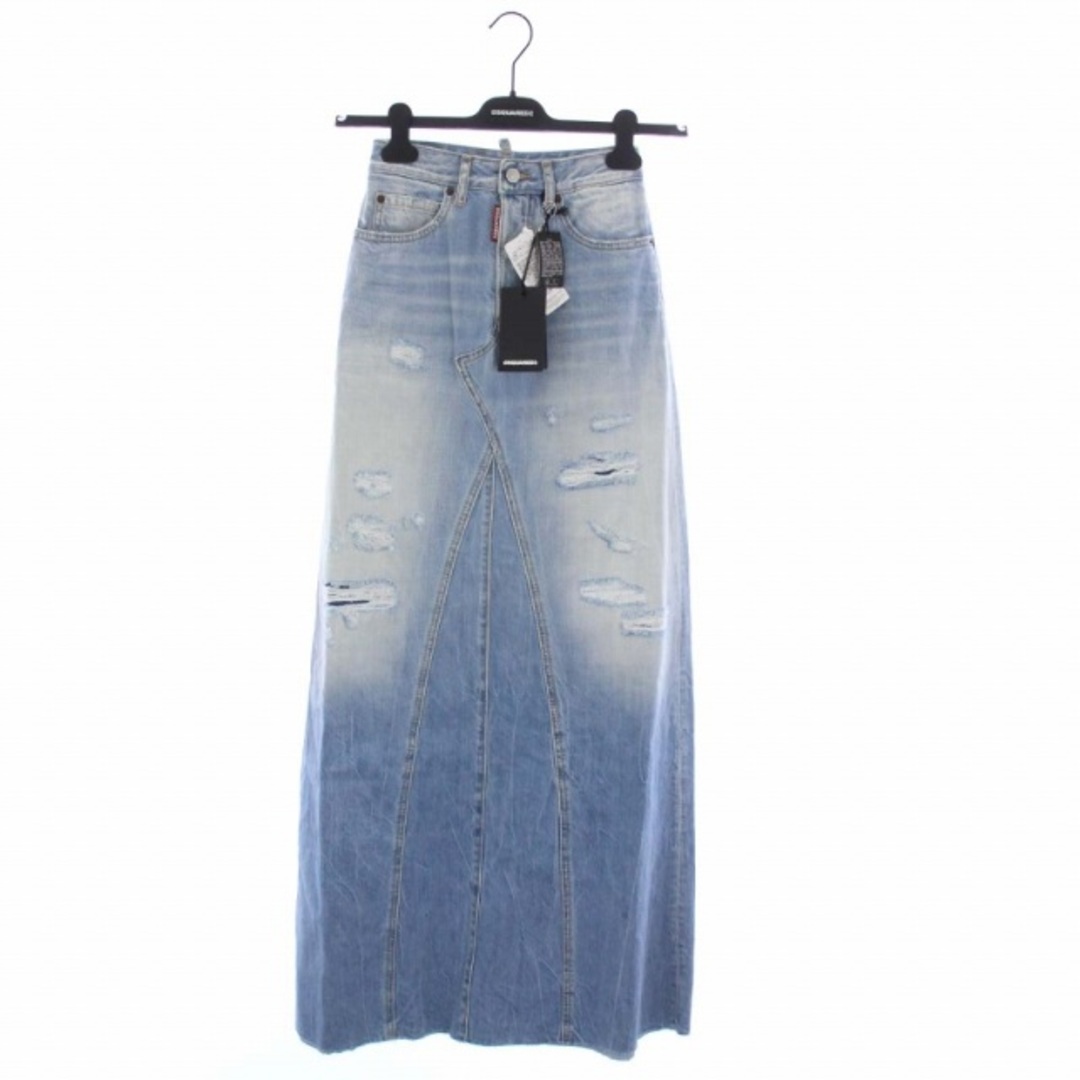 DSQUARED2(ディースクエアード)のディースクエアード ロングデニムスカート マキシ丈 ダメージ加工 34 青 レディースのスカート(ロングスカート)の商品写真