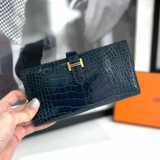 エルメス(Hermes)のエルメス ベアンスフレ アリゲーター 長財布 ブルーマリン(財布)