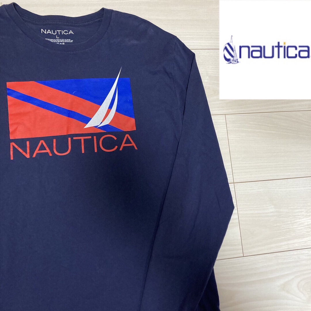 NAUTICA(ノーティカ)のNAUTICA 長袖　プリント　Tシャツ　ロンT ノーティカ　Lサイズ　紺 メンズのトップス(Tシャツ/カットソー(七分/長袖))の商品写真