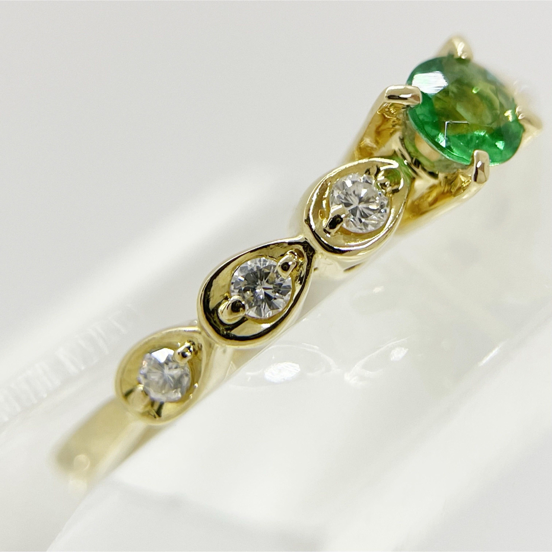 [新品同様]K18YGイエローゴールド日本製天然エメラルドダイヤモンドリング指輪 レディースのアクセサリー(リング(指輪))の商品写真