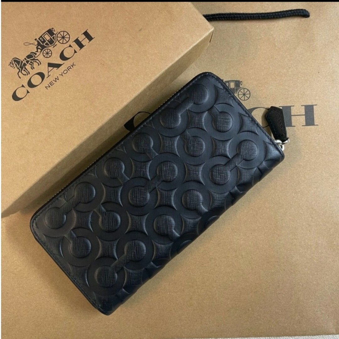 新品　COACH　長財布　ラウンドファスナー　ブラック　シグネチャー　小銭入れ有