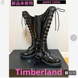 ジミーチュウ(JIMMY CHOO)のハーネス付き Black Timberland パテントレザー・ニーハイブーツ(ブーツ)